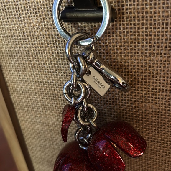 Coach Tea Rose Key Chain/Bag Charm—Silver and Red - Picture 2 of 8